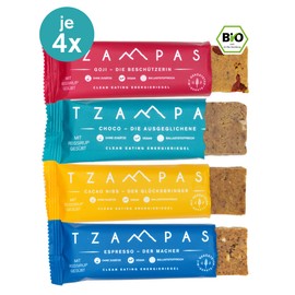 Energieriegel BIO von TZAMPAS® - 16x40g Riegel - 4 Sorten nachhaltige Sportriegel mit Superfoods für langfristige Energie - Vegan/Ohne Zusatz von raffiniertem Zucker