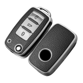 OATSBASF Car Key Cover for VW Golf, Polo, Passat; Skoda; Seat; 3 Buttons (PW Silver)