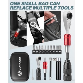 Victoper Bike Tool Kit, Bike Repair Kit with Mini Pump & 10 Magnetic Bits, 18 in 1 Alloy Multitool Biking Gear with Patch & Inflator, Bicycle Tools for MTB, Road Cycling, Riding, Rider, Camping