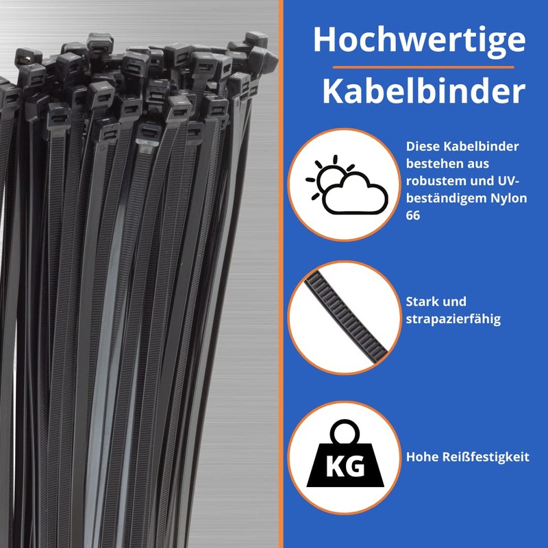 Gocableties Pack of 100 Black Cable Ties, 250mm x 2.5mm,