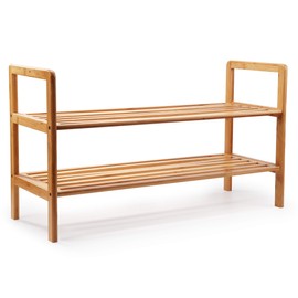 Mosa Natural Bamboo 2-Tier Shoe Rack Storage Organizer, 27.6" X 10.2" X 15.7"