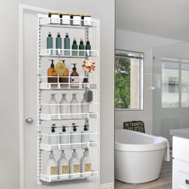 6-Tier Over the Door Pantry Organizer Carbon Steel 110LBS Easy Install Door Storage Rack for Kitchen StorageColor: White Color