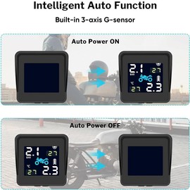Waterproof Tire Pressure Sensor, Solar Motorcycle Wireless TPMS Tire Pressure Monitor System, LCD Display with 2 External Sensors For Motorbike Motorcycle
