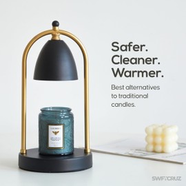 SWFTCRUZ Candle Warmer Lamp with Timer & Dimmable Brightness – 50W GU10 Bulb Included – Home Fragrance Warmer - Fixed Height for Candles Up to 15cm (Black)