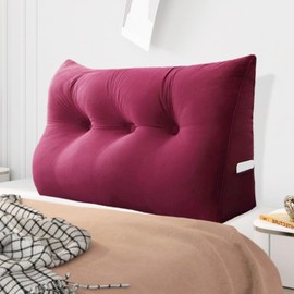 8 lbs Thickened Twin Wedge Pillow Headboard College Dorm Bed Velvet Wedge Pillow Backrest Triangular Headboard Pillows with Side Pocket, Dorm Bedding Essentials for Girls & Boys, Wine Red