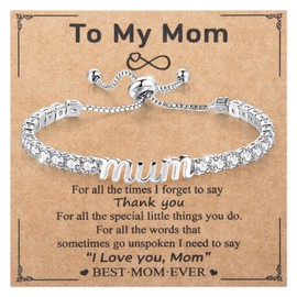 Mum Bracelet, Sparkling Cubic Zirconia Bracelet for Birthday Christmas Mothers Day，Bracelets Gifts for Mum Women Teenage Girls with Box/Card