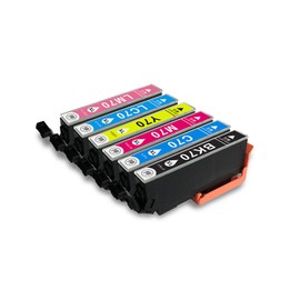 IC70L 6 Color Set (ICBK70L x 1, ICC70L x 1, ICM70L x 1, ICY70L x 1, ICLC70L x 1, ICLC70L x 1, ICLM70L x 1), Increased Capacity, Compatible Ink for Epson Printers, Includes Remaining Level Detection Function (IC70, IC70L, EP-805A, EP-706A, EP-88) 06aw e P