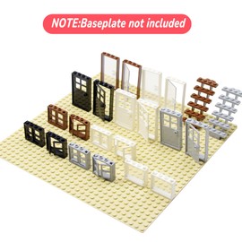 Cabeeskii Building Blocks Accessories, 50 Pieces Doors and Windows Set, House Farm Building Blocks Accessories Doors, Windows, Fence Set Compatible with All Leading Brands