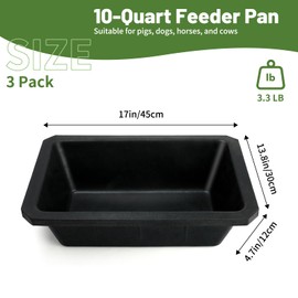 GINDOOR 3Pcs Large Rubber Feeder Pan, 10 Quart/2.5 Gallon Horse Feed Bucket Water Bowl, Heavy Duty Water Troughs for Livestock Chicken Dust Bath Tub for Pig Goats Horses Farm Animal Feeding