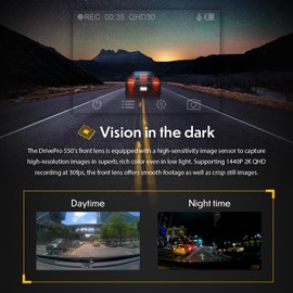 Transcend 128GB, Dual 2K+1080P Dash Cam Front and Rear Inside, 140 Wide-Angle, 2.4 Display, Built-in WiFi GPS,G-Sensor, Night Vision, Loop Recording, Parking Mode, ADAS, for Cars Taxi - TS-DP550B-128G