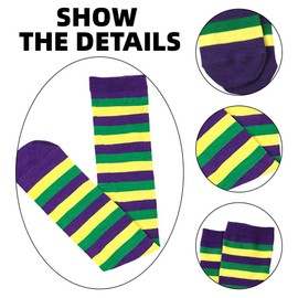 Zhzrche Mardi Gras Socks for Women Purple Gold Green Striped Knee Socks Knee High Socks for Girls Mardi Gras Costume Accessories