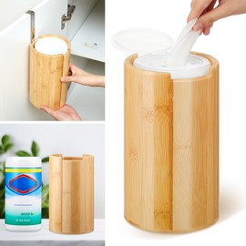 SiliFine Bamboo Wipes Dispenser Container, Disinfectant Wall Mounted Disinfectant Wipes Holder Decorative Bamboo Kitchen Organizer for Bathroom Office Classroom Countertop Home