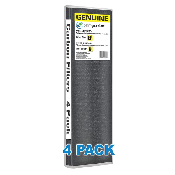 Germ Guardian Carbon Genuine Air Purifier Replacement Filter for use with FLT4825 Filter B, for AC4300/AC4800/ AC4900 series Germ Guardian Air Purifiers, Black, 4 Count, FLT22CB4