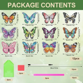 ZYNERY 12 Pack Butterfly Diamond Art Painting Kits, Butterfly Art Craft Supplies with Iron Wire for Beginners Garden Decorations, Mini Diamond Art Kits for Adults