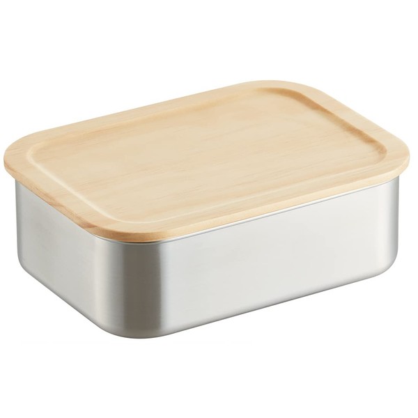 Skater STCN11-A Stainless Steel Storage Container with Wooden Lid, Side Dish Container, 32.8 fl oz (1,030 ml), Large Capacity