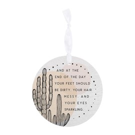 End of Day Cactus, Simply Said Designs, Ornament, 4 Inch Wooden, Round Ornament with White Ribbon, Christmas Decor, Gift Tag, Artist Designed.