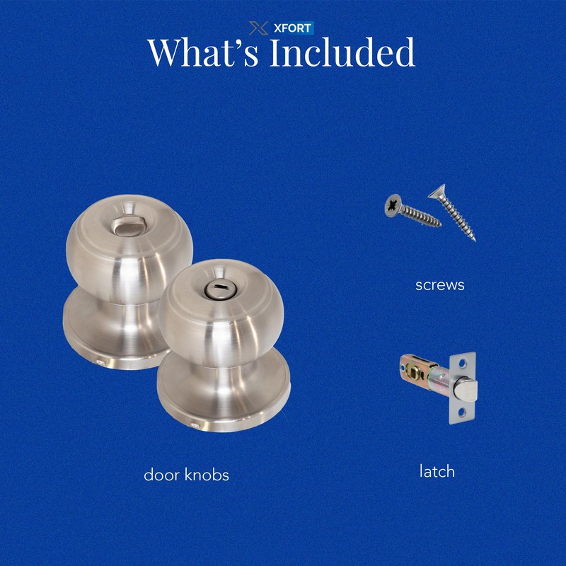 XFORT Bello Privacy Knob Set Satin Chrome, Door Knob with