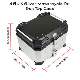 GXYWADY 45L-X Silver Aluminum Motorcycle Top Case Tail Box with Wide Space & Cool Appearance, Secure & Durable
