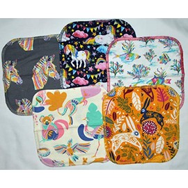 2 Ply Printed Flannel 8x8 Inches Set of 5 Little Wipes Whimsical Animals
