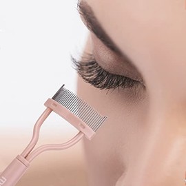 Peine de pestañas, cepillo de cejas, separador de pestañas, aplicador de pestañas, definidor de pestañas con cubierta de peine, cepillo cosmético diseñado con arco, herramienta (rosa desnudo)