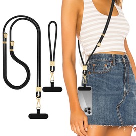 Hovmwey Phone Lanyard Crossbody, Hand Wrist Strap Lanyard with 2 Phone Tethers, Adjustable Anti Theft Phone Strap Neck Lanyard for Keys ID Badges Phones Wallet, Black