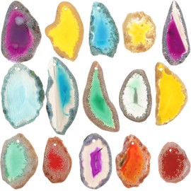 IMIKEYA Pack of 15 Natural Agate Slices with Drilled Holes Perforated DIY Accessories Agate Pendant Agate Slices for Jewellery Making Windbell