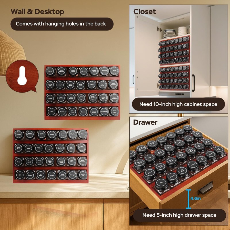Bamboo Spice Rack Organizer with 28 Spice Jars, 780 Labels,