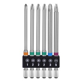 OIENNI Phillips Bit Screwdriver Bit Set, 6 Pieces, 3.9 inches (100 mm), Single Head, 0.25 inch (6.35 mm) Hexagonal Shaft, Magnetic Driver Bit for PH1, PH2, PH3 Electric Screwdriver (3.9 inches (100 mm) Set of 6