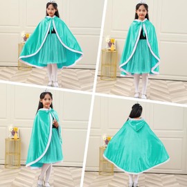 Century Star Girl Fur Princess Cape with Hood Girls Cloak for Little Girls Christmas Green 7-9 Years