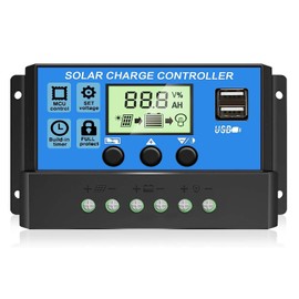 30A PWM Solar Charge Controller, 12V 24V Dual USB Solar Panel Battery Intelligent Regulator with LCD Display, Auto Parameter Adjustable, Timer Setting, Multiple Load Control Modes