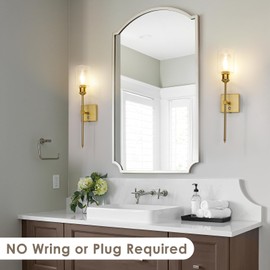 Neoglint Brass Battery Operated Wall Sconces Set of 2, 3000K Rechargeable Wireless Wall Light Touch Control, Dimmable No Wired Required Wall Lamp for Bedroom Corridor Hallway Bathroom(Bulb Included)