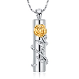 QGJNSGC Rose Flower Urn Necklace Cylinder Bar Urn Necklace for Ashes Pendant Necklace Keepsake for Ashes Memory Keepsake Cremation Jewelry for Women Memorial