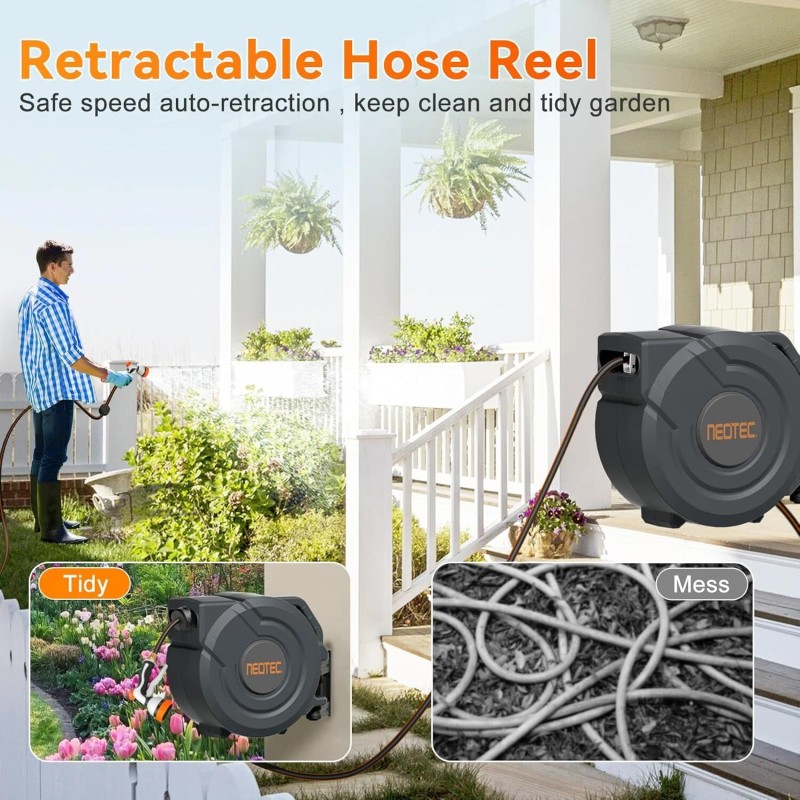 NEOTEC Ground Mounted Retractable Hose Reel with 100FT Garden Water