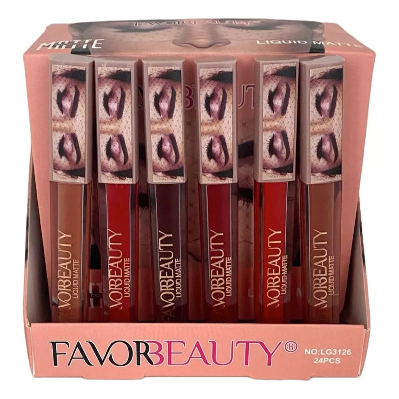 Favorbeauty Caja 24 Labiales Líquidos Mate Larga Duración Rojos Y