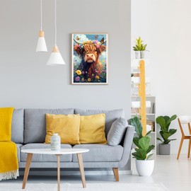 GDYEEH Highland Cow Diamond Painting Adults, 5D Flowers Diamond Art Pictures Beginners, DIY Butterfly Round Full Drill Diamond Painting Embroidery Cross Stitch Gifts Home Wall Decor 30 x 40 cm