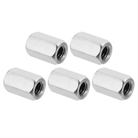 PATIKIL 5pcs 1/4"-20 UNC 304 Stainless Steel Hex Coupling Nuts 0.63" Length Full Threaded Rod Joint Nuts Stud Connectors Fasteners, Silver Tone