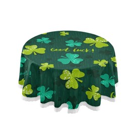 senya St Patrick Day Shamrocks Clover Lucky Leaf Round Tablecloths Washable Polyester Table Cover for Kitchen Dinning Parties Tabletop Decor 60 Inch