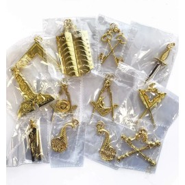 Masonic Blue Lodge Officer Collar GOLD JEWELS SET OF 12