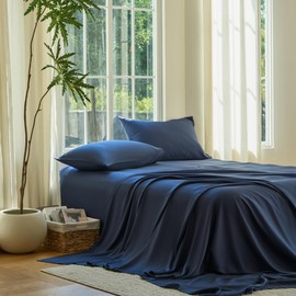 DOZ Sheet Set, 100% Viscose derived from Bamboo, Organically Grown, Buttery Soft, Cooling Sheets, High GSM, Deep Pockets - 4 Piece - 2 Pillowcases 1 Fitted 1 Top Sheet (Sapphire, King)