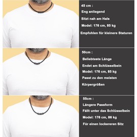 David Galvani Men's Necklace with Bead Pendant Made of Stainless Steel, Necklace for Men, Stainless Steel, Ball, Leather Chain, Braided Leather (Black, 55)