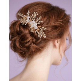 Lenjicons Vintage Flower Leaf Rhinestone Hair Comb Teardrop Rhinestone Hairpiece Silver Gold Wedding Hair Comb Handmade Rhinestones Headpiece for Wedding Women (gold)