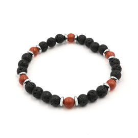 MARARDI Bracelet made of natural volcanic rock lava 6 mm - positive energy, emotional balance and stress relief, adjustable, men and women, piedra