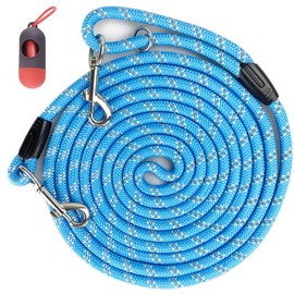 Codepets Long Rope Dog Leash for Dog Training 12FT 20FT 30FT 50FT, Reflective Threads Dog Cat Leashes Tie-Out Check Cord Recall Training Agility Lead for Large Medium Small Dogs (Blue, 10mm*20ft)
