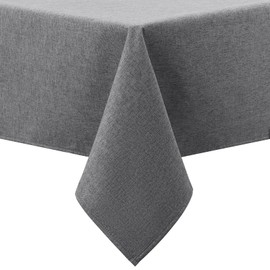 smiry Faux Linen Table Cloth Rectangular 140x100cm, Water resistant Tablecloth with Flannel Backing, Thick Fabric Washable Table Cover for Dining Party and Outdoor, Dark grey