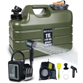 Beviliu Portable Camping Shower with 3 Gallon Food Grade Jug, Lightweight Design & IPX8 Waterproof, Rechargeable Pump with LED Display, Portable Shower for Camping, Beach, Hiking, Pet Cleaning