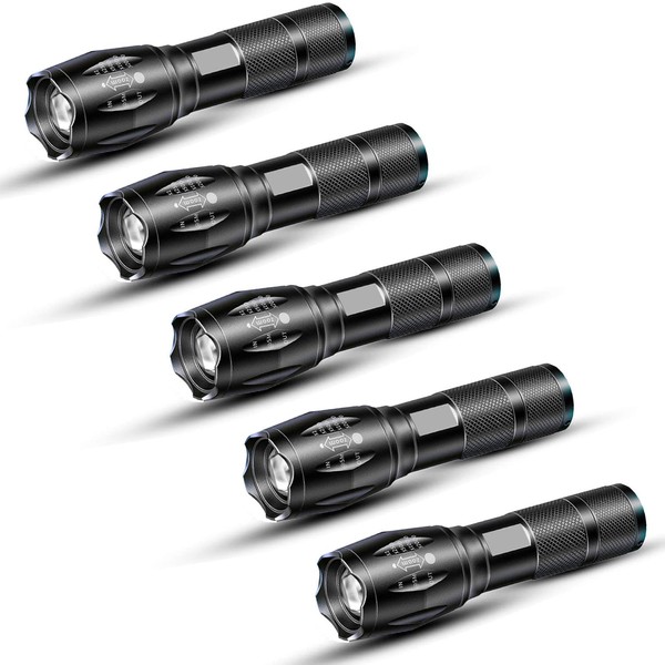 LED Powerful Flashlights 5 Pack, Bright Zoomable Tactical Flashlights High