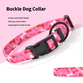 Mile High Life Nylon Puppy Dog Collar Nylon w Cute Patterns Lightweight Girl Boy Collar for Small/Medium/Large Dogs (Pink Bone, Small Neck 11"-15")