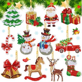owlfun Set of 12 5D Diamond Painting Christmas, Diamond Painting Children, Christmas Diamond Painting Pendants, Christmas Gnome Painting Kit, DIY Diamond Painting Keyring