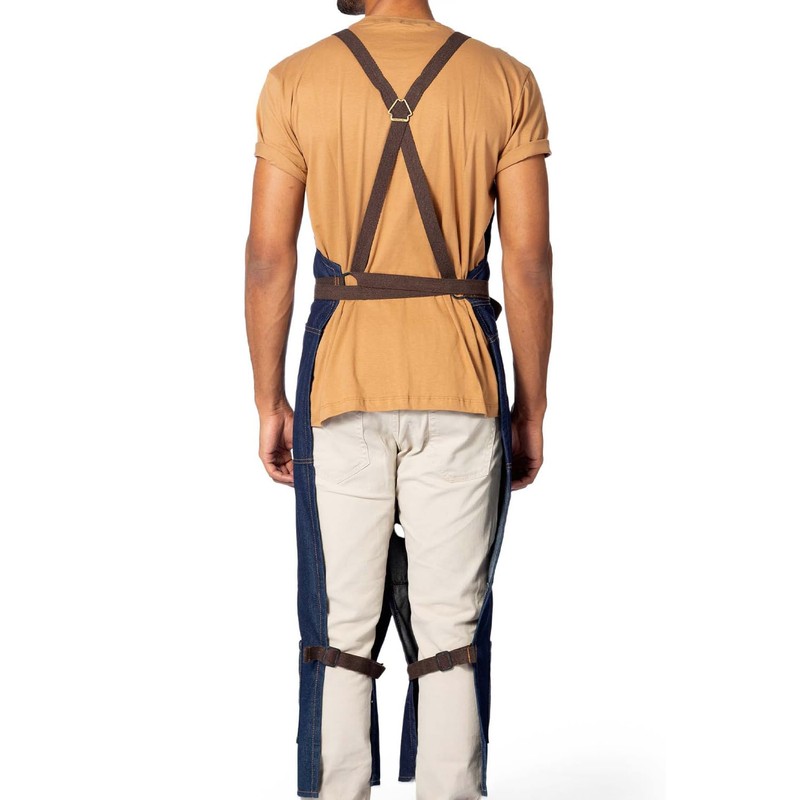 Under NY Sky Pottery Cross-Back Apron (Blue Denim)