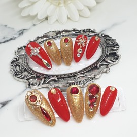 ❣️Red point handmade nail tip❣️ - Short ballerina / ❣️레드포인트 수제네일팁❣️ - 숏발레리나